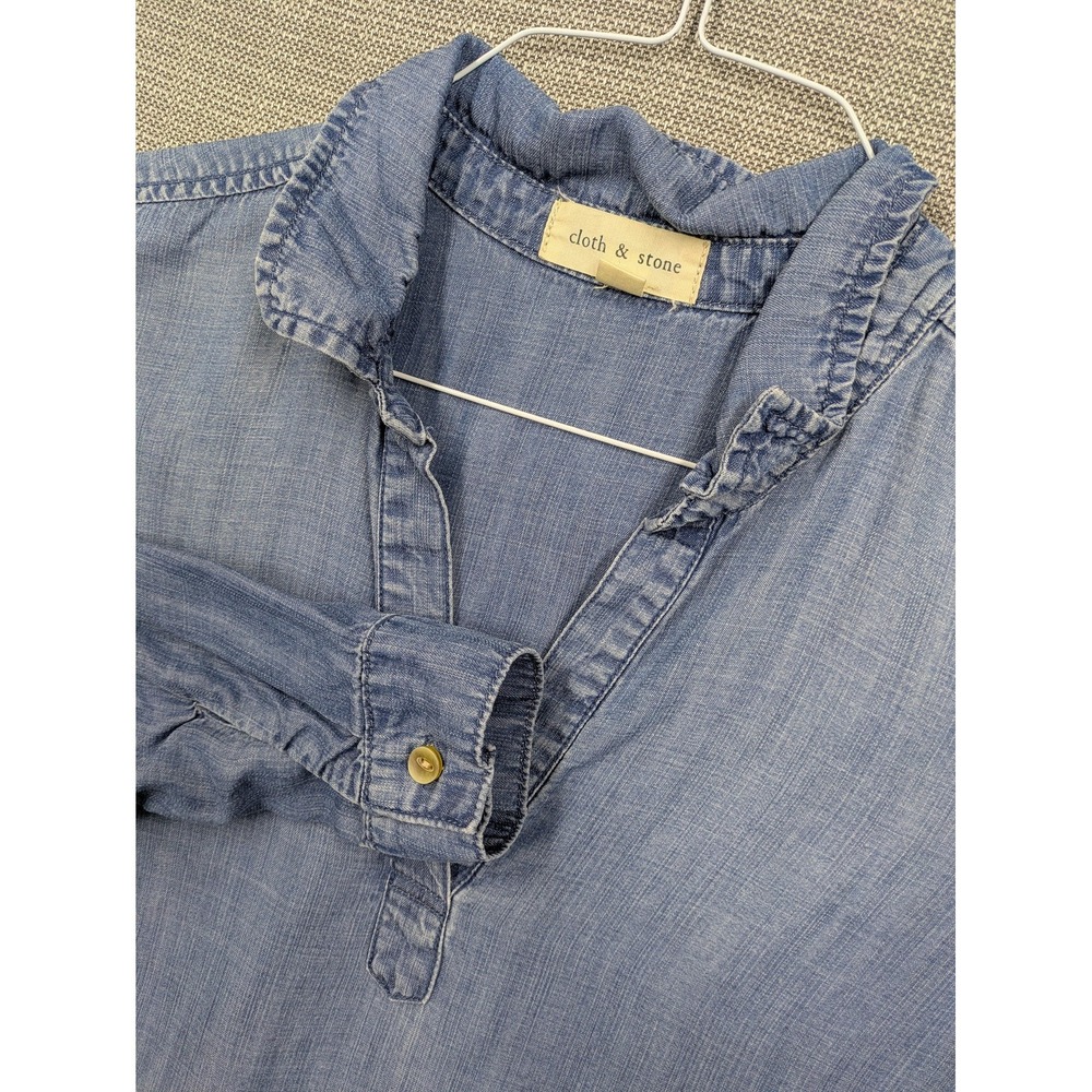Cloth & Stone Shirt Dress Womens Medium Blue Chambray Tencel Long Sleeve Pockets